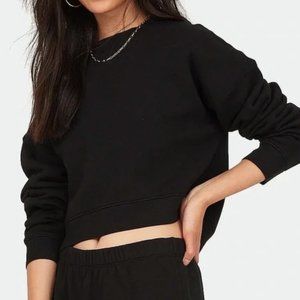 Mate The Label Small Fleece Terry Crop Sweatshirt Jet Black Pullover